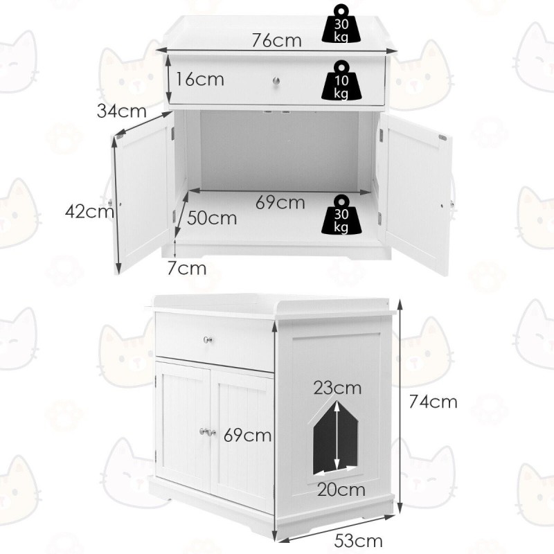 Moderni valkoinen kissanvessa sivupöytä laatikolla ja ovilla