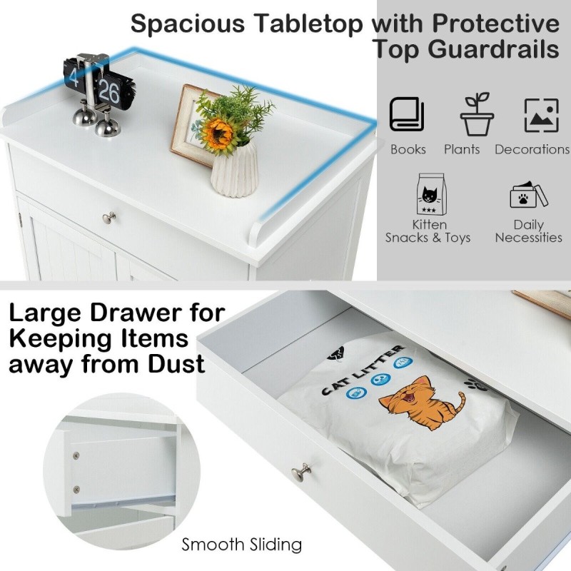 Moderni valkoinen kissanvessa sivupöytä laatikolla ja ovilla