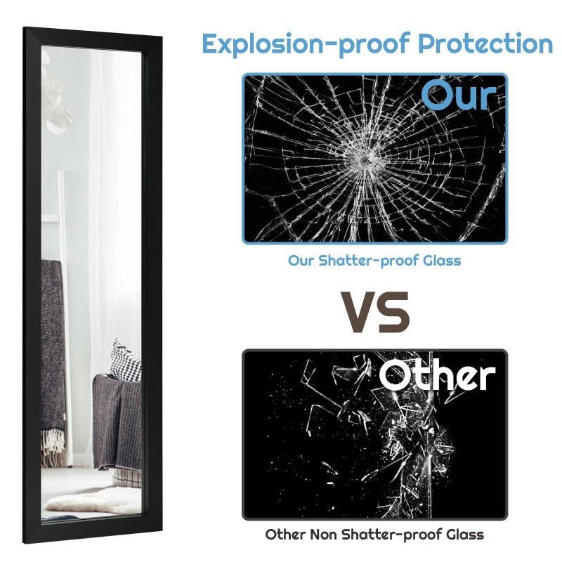 Musta säädettävä kokovartalopeili ovi- ja seinäkiinnityksellä