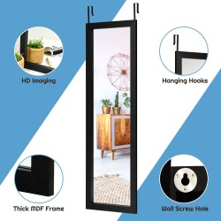 Musta säädettävä kokovartalopeili ovi- ja seinäkiinnityksellä