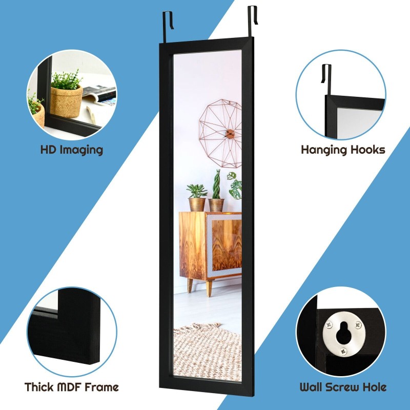 Musta säädettävä kokovartalopeili ovi- ja seinäkiinnityksellä