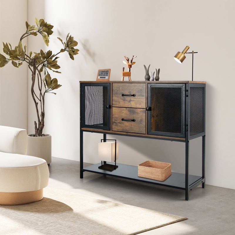 Teollinen monikäyttöinen sivupöytä ruskea säilytystilalla