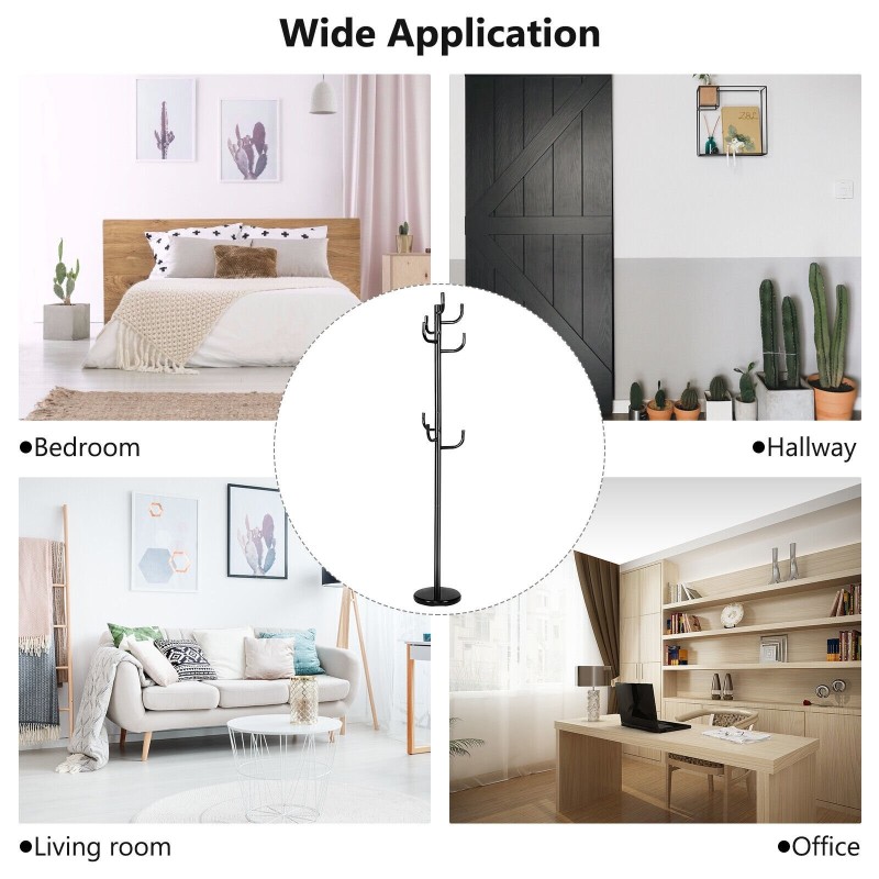 Moderni musta naulakko 8 koukulla kotiin ja toimistoon