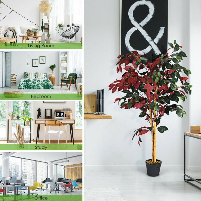 120 cm korkea tekofikuspuu ruukussa, realistinen vihreä kasvi