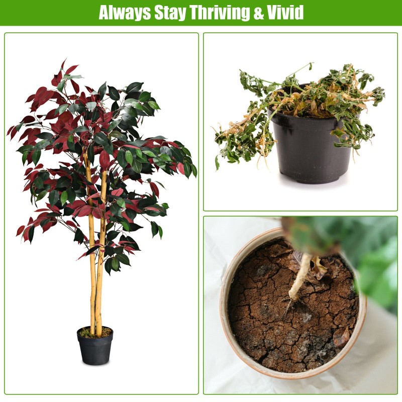 120 cm korkea tekofikuspuu ruukussa, realistinen vihreä kasvi