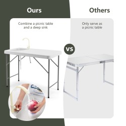 Kannettava kalojen puhdistuspöytä hanalla ja viemäriletkulla