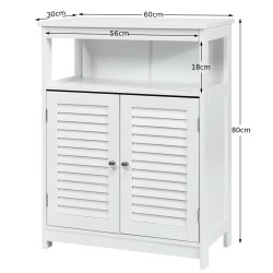 Valkoinen puinen kylpyhuonekaappi säädettävällä hyllyllä