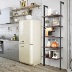 5-tasoinen ruskea tikashylly metallikehyksellä ja vintage-tyylillä