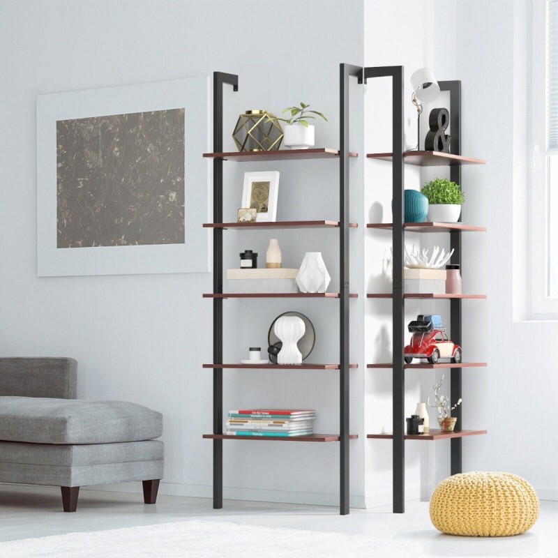 5-tasoinen ruskea tikashylly metallikehyksellä ja vintage-tyylillä