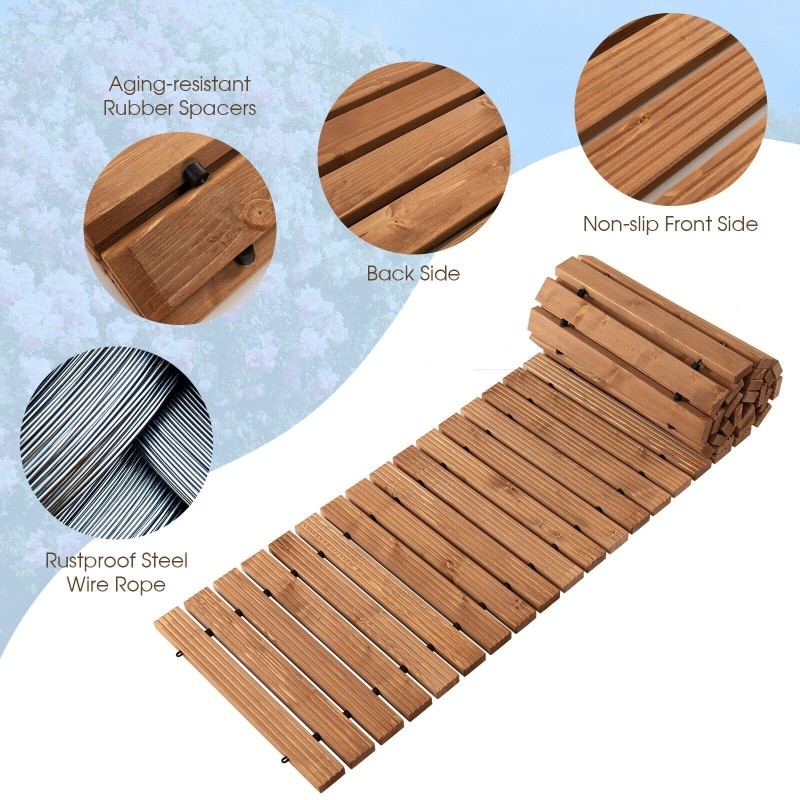 Rullattava säänkestävä puinen puutarhapolku, vaaleanruskea