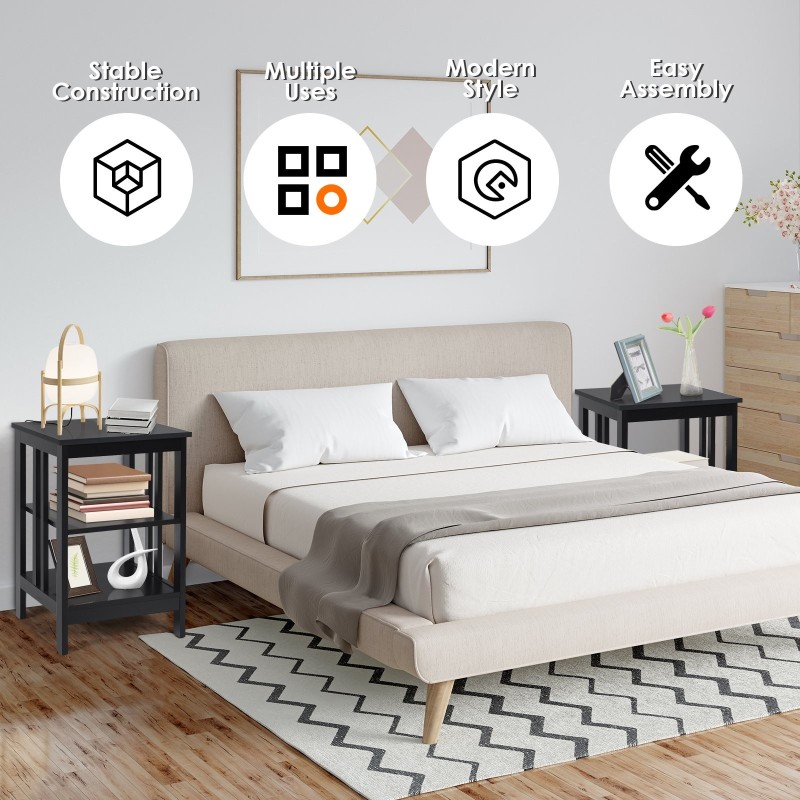 Kolmitasoinen musta yöpöytä olohuoneeseen ja makuuhuoneeseen