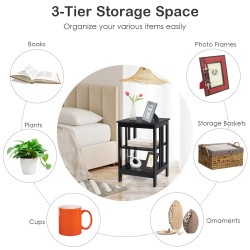 Kolmitasoinen musta yöpöytä olohuoneeseen ja makuuhuoneeseen