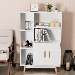 Valkoinen kirjahylly ovilla ja avoimilla osastoilla Valkoinen kirjahylly ovilla ja avoimilla osastoilla