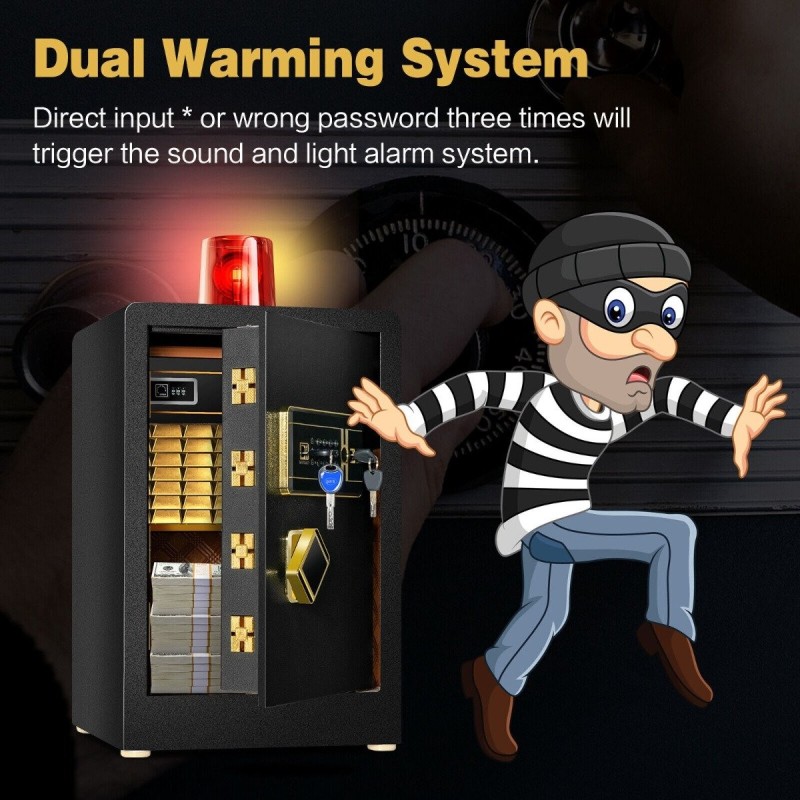 Elektroninen kassakaappi kolmella avausvaihtoehdolla, musta teräsrakenne