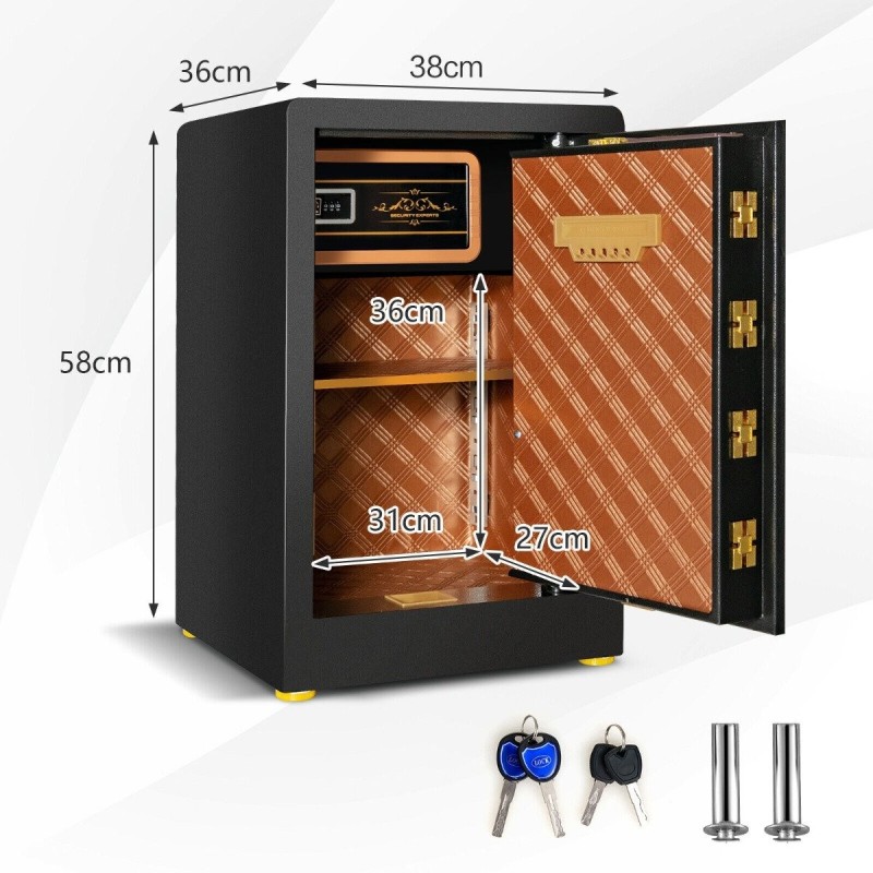 Elektroninen kassakaappi kolmella avausvaihtoehdolla, musta teräsrakenne