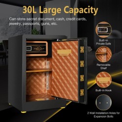 Elektroninen kassakaappi kolmella avausvaihtoehdolla, musta teräsrakenne