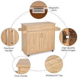 Keittiövaunu luonnonvärinen säilytyksellä ja lukittavilla pyörillä