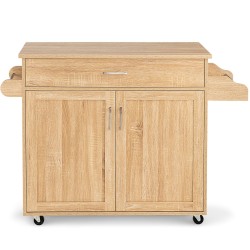 Keittiövaunu luonnonvärinen säilytyksellä ja lukittavilla pyörillä