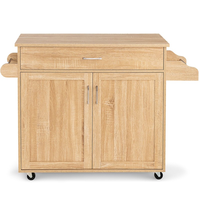 Keittiövaunu luonnonvärinen säilytyksellä ja lukittavilla pyörillä