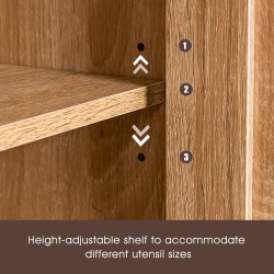 Keittiövaunu luonnonvärinen säilytyksellä ja lukittavilla pyörillä