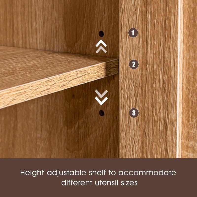 Keittiövaunu luonnonvärinen säilytyksellä ja lukittavilla pyörillä