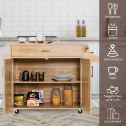 Keittiövaunu luonnonvärinen säilytyksellä ja lukittavilla pyörillä