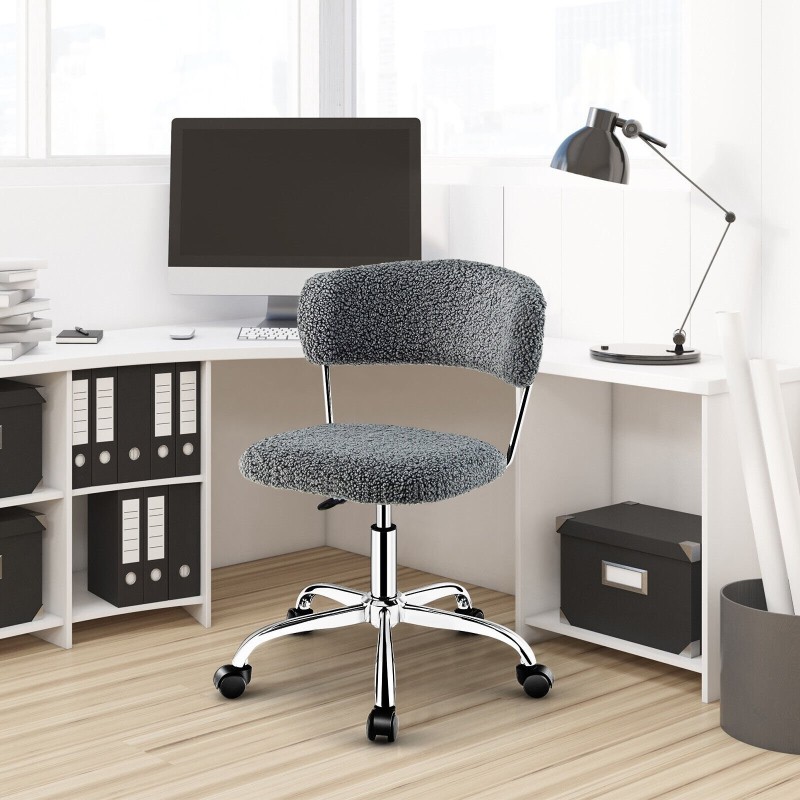 Kääntyvä harmaa sherpa-työtuoli korkeussäädöllä ja pehmusteella