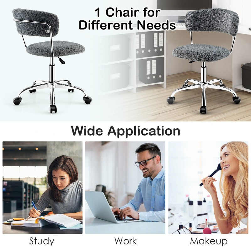 Kääntyvä harmaa sherpa-työtuoli korkeussäädöllä ja pehmusteella