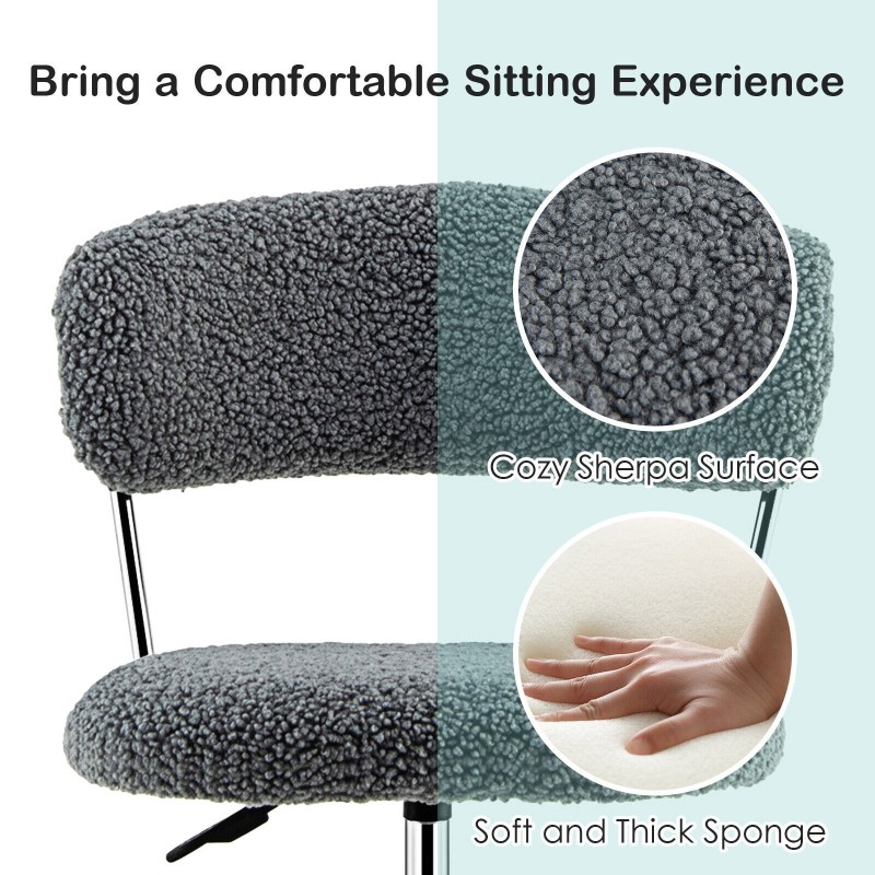 Kääntyvä harmaa sherpa-työtuoli korkeussäädöllä ja pehmusteella