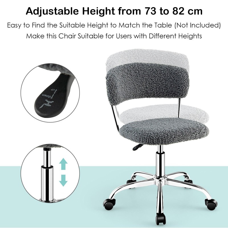 Kääntyvä harmaa sherpa-työtuoli korkeussäädöllä ja pehmusteella