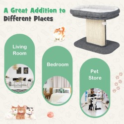 Moderni harmaa kissan raapimispuu pehmeällä istuimella