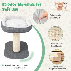 Moderni harmaa kissan raapimispuu pehmeällä istuimella
