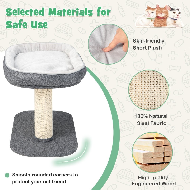 Moderni harmaa kissan raapimispuu pehmeällä istuimella