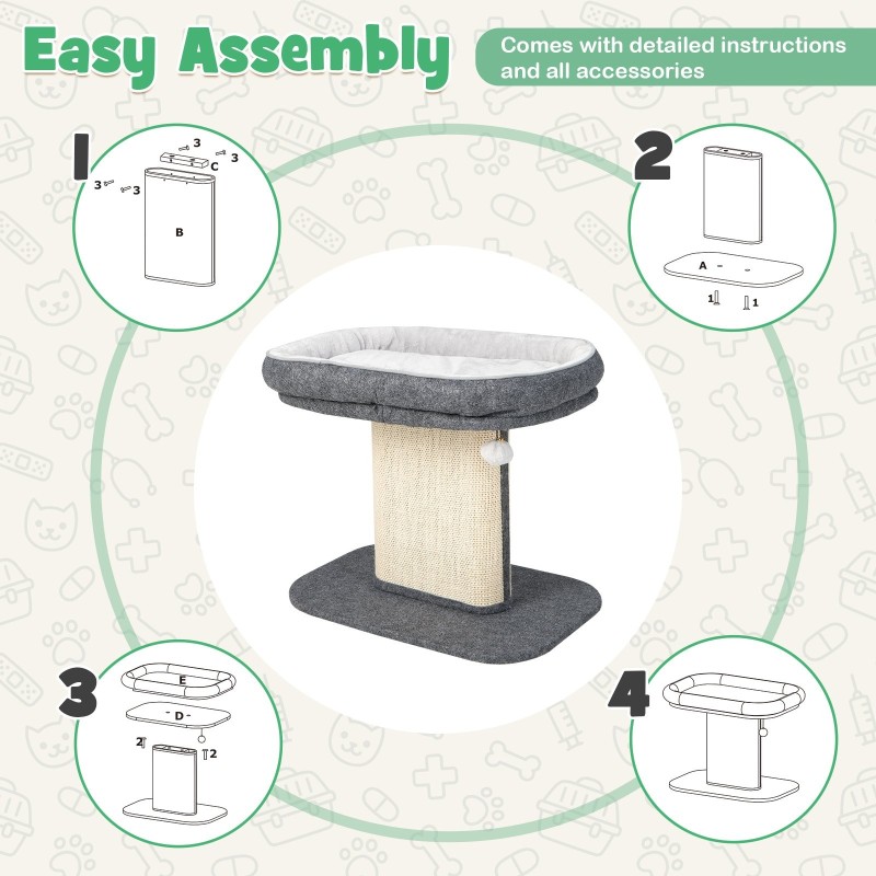 Moderni harmaa kissan raapimispuu pehmeällä istuimella