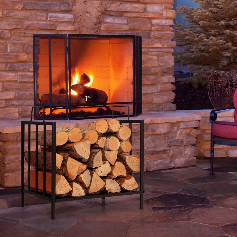 Polttopuuteline kahvoilla ja korotetuilla jaloilla, musta