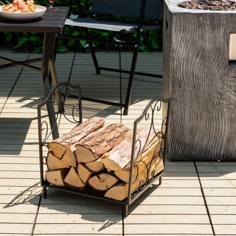 Metallinen polttopuuteline musta sisä- ja ulkokäyttöön