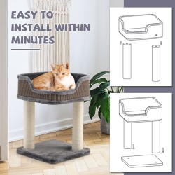 Kissan raapimispuu harmaa minimalistinen sisalpylväillä ja pehmeällä plyysillä