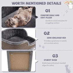 Kissan raapimispuu harmaa minimalistinen sisalpylväillä ja pehmeällä plyysillä