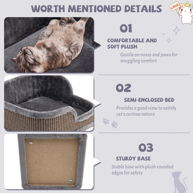 Kissan raapimispuu harmaa minimalistinen sisalpylväillä ja pehmeällä plyysillä