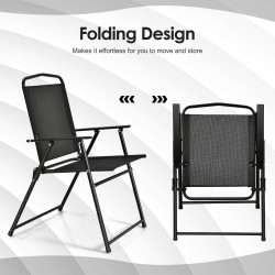 6-osainen musta patio ruokailusetti taittotuoleilla ja varjolla