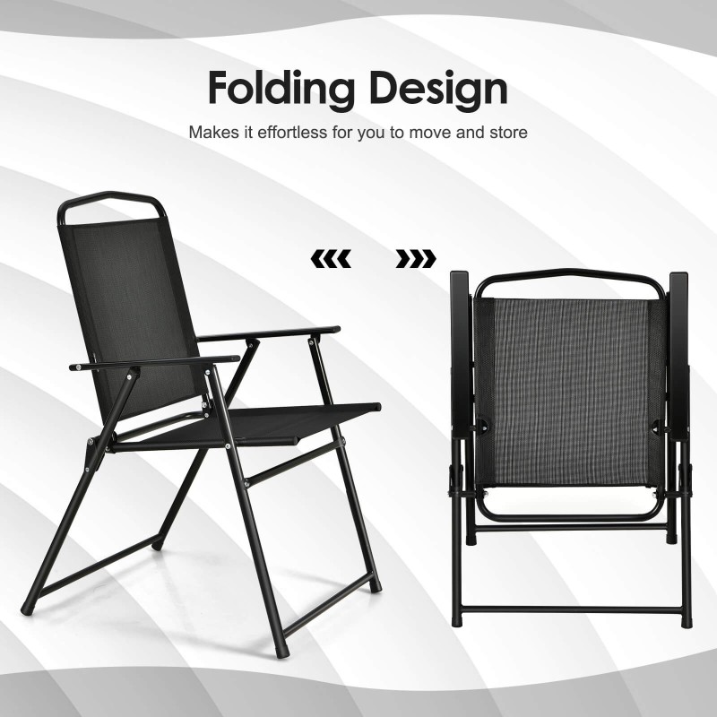 6-osainen musta patio ruokailusetti taittotuoleilla ja varjolla