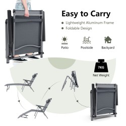 Säädettävä musta ulkolepotuoli taitettava alumiinirunko Säädettävä musta ulkolepotuoli taitettava alumiinirunko