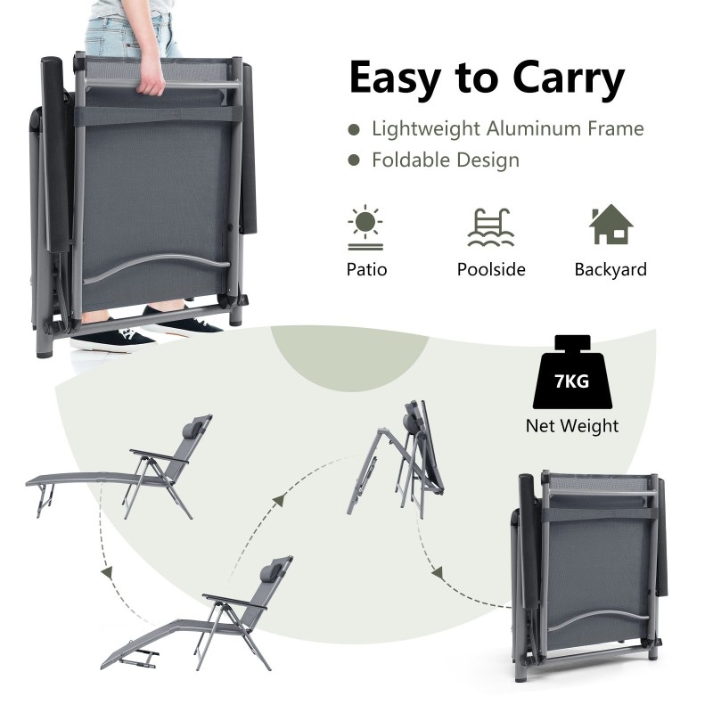 Säädettävä musta ulkolepotuoli taitettava alumiinirunko Säädettävä musta ulkolepotuoli taitettava alumiinirunko