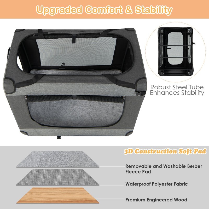 Taitettava harmaa kissakärry pyörillä ja pestävällä matolla