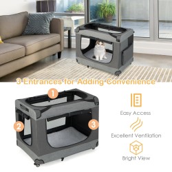 Taitettava harmaa kissakärry pyörillä ja pestävällä matolla