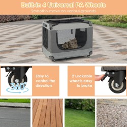 Taitettava harmaa kissakärry pyörillä ja pestävällä matolla