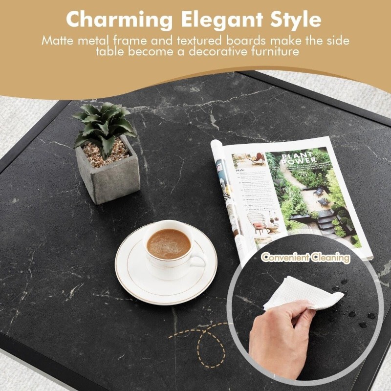 Moderni neliönmuotoinen kahvipöytä tekonahkaisella marmoripinnalla Moderni neliönmuotoinen kahvipöytä tekonahkaisella marmoripinnalla