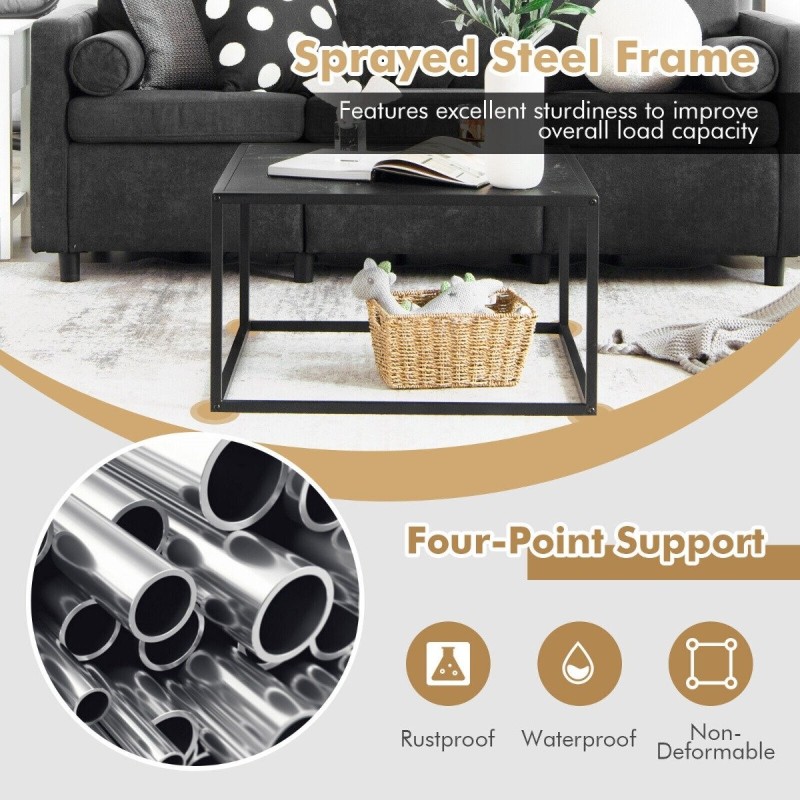 Moderni neliönmuotoinen kahvipöytä tekonahkaisella marmoripinnalla Moderni neliönmuotoinen kahvipöytä tekonahkaisella marmoripinnalla