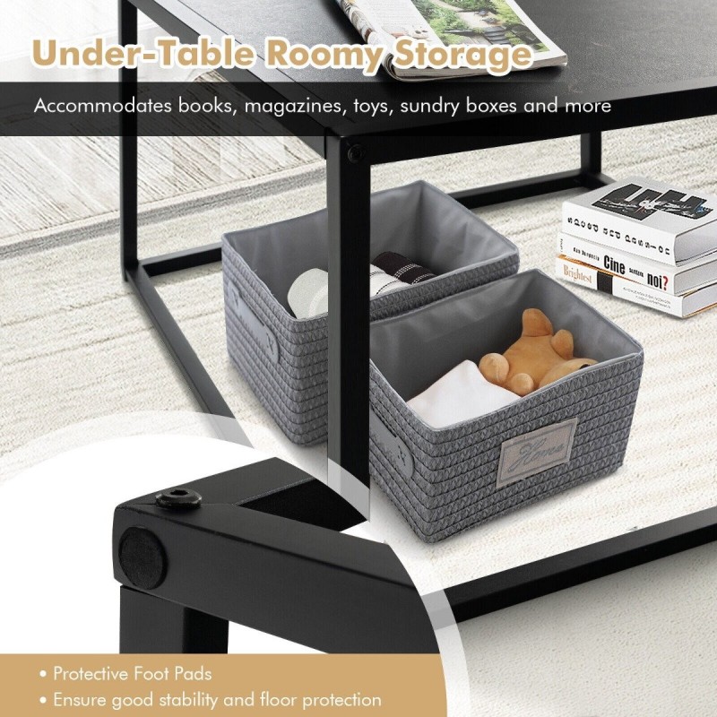 Moderni neliönmuotoinen kahvipöytä tekonahkaisella marmoripinnalla Moderni neliönmuotoinen kahvipöytä tekonahkaisella marmoripinnalla