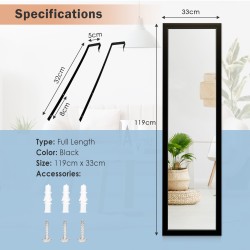 Täyspitkä musta oven päälle ripustettava peili koukuilla